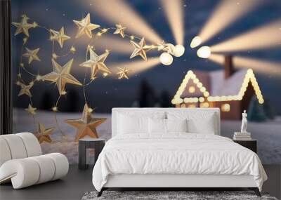 Christmas background with shining stars and rays. 3D Rendering Wall mural