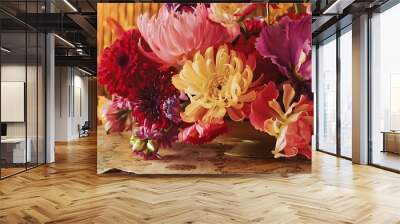 Close up colorful bunch of beautiful flowers vintage or retro tone Wall mural