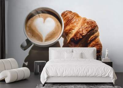 Coffee and croissant isolated on a white background Wall mural