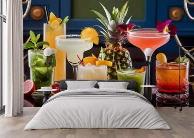 Collection of refreshing alcholic cocktails Wall mural