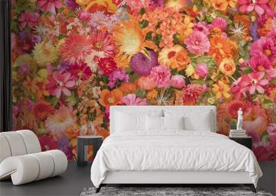 Colorful flowers background top view floral background Wall mural