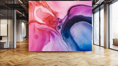 Creative abstract background from mixed water and oil bubbles in pink and purple color Wall mural