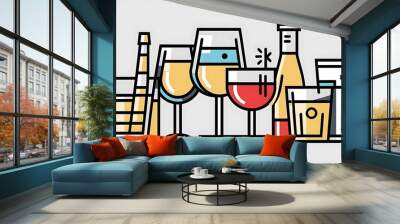 Drinks and glass line icon set. Pixel perfect fully editable vector icon suitable for websites, info graphics and print media. Wall mural