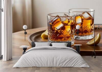 Glasses of whisky with ice  - studio shot Wall mural