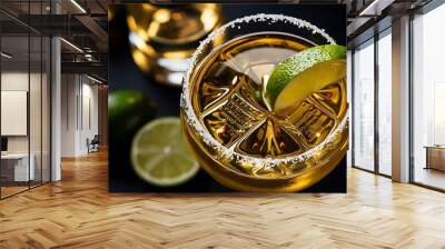 Gold tequila with lime and salt, selective focus Wall mural