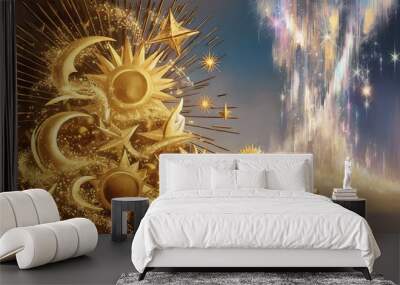 Golden festive background, abstract sparkle background Wall mural