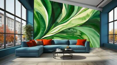 Green watercolor background. by drawing Wall mural