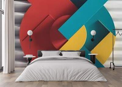 Intersecting shapes design on white background. Abstract minimalistic wallpaper. Colorful geometric template. Wall mural