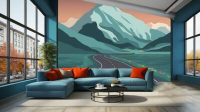 Landscape of mountain empty road Flat colorful vector illustration Wall mural