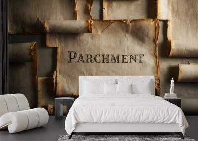 Old grey parchment paper texture background. Wallpaper Wall mural