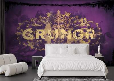 Old worn royal purple grunge background and dark black vignette border on frame with vintage grunge texture and copy space for ad or text Wall mural