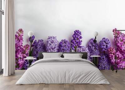 Purple summer flowers on white background Wall mural