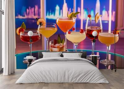 Set of alcoholic cocktails background Wall mural