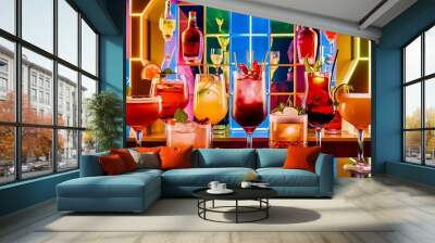 Set of alcoholic cocktails background Wall mural