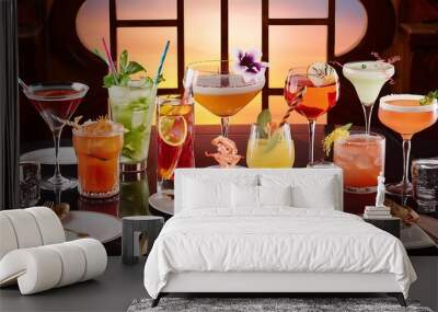 Set of different kind of alcoholic coctails and drinks Wall mural