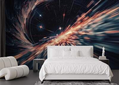 Sparkling glowing starburst background. Abstract light speed motion explosion blur texture. Wall mural