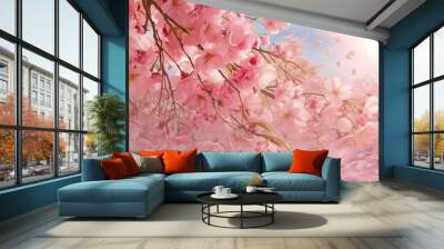 Spring flowers background with pink blossom Wall mural