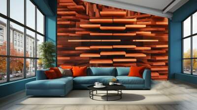 Top view of brown wooden horizontal planks, wood background Wall mural