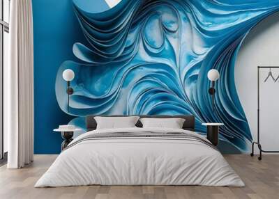 Top view of curved blue paper background Wall mural