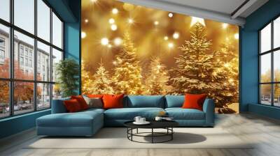 Twinkley Lights and Stars Christmas Golden Background Wall mural