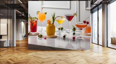 Various cocktails and drinks on white Wall mural