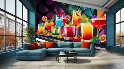 Vector frame with cocktails Wall mural