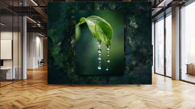 Water drops on fresh green leaf textur background Wall mural