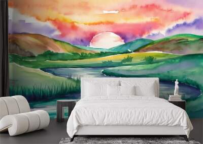 Watercolor painting background namecard Wall mural