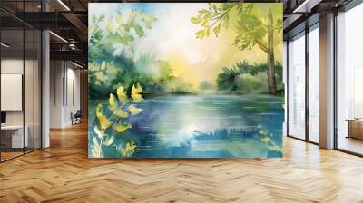 Watercolor painting background namecard Wall mural