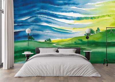 Watercolor painting. Blue and green gradient Wall mural