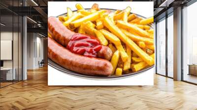 A plate of hot dogs and french fries with ketchup Wall mural