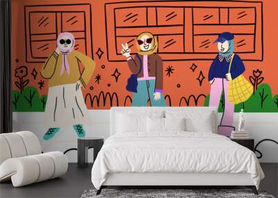 A group of hijab woman fashion Wall mural