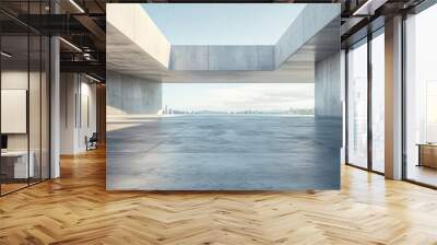 3d render of abstract modern architecture with empty concrete floor, car presentation background. Wall mural