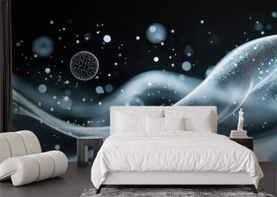 Abstract 3D rendering of a sphere and flowing waves composed of glowing particles Wall mural