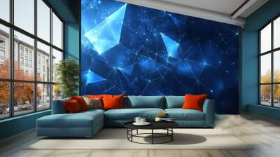 Abstract Blue Network with Glowing Lines and Nodes Wall mural