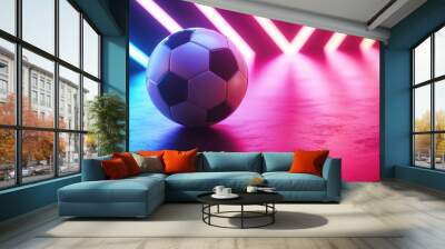 Abstract football and neon lines, glowing football, 3d rendering. 3d illustration. Wall mural