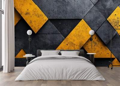 Abstract Geometric Pattern of Yellow and Black Tiles Wall mural