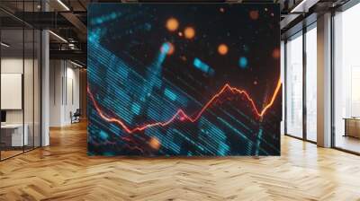 Abstract growing business chart hologram on blurry blue wallpaper. Corporate future growth plan. 3D Rendering Wall mural