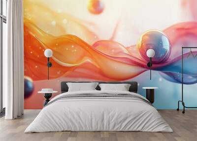 Abstract liquid wave with a glossy sphere and bokeh effect Wall mural