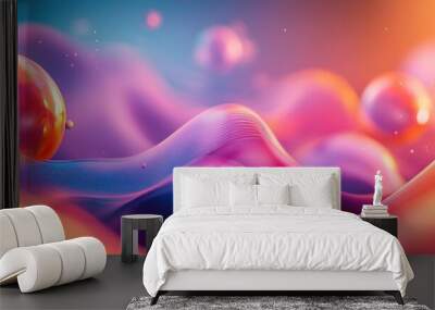 Abstract Sphere and Wavy Lines in Pink and Orange Hues Wall mural