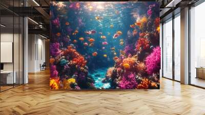 Colorful Fish Swimming Through a Vibrant Coral Reef Wall mural