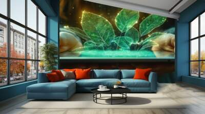 Digital Plant Sprouting From Tablet Screen Wall mural