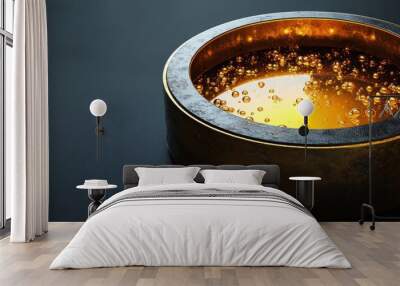 Golden Bowl Filled with Liquid and Bubbles Wall mural