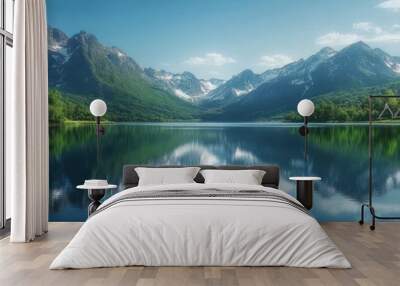 Mountain Range Reflection in a Tranquil Lake Wall mural