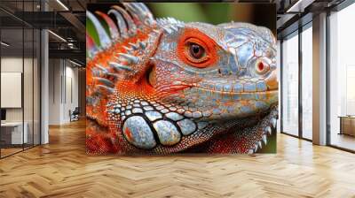 Red iguana head and spikes, closeup head of iguana, animal closeup Wall mural