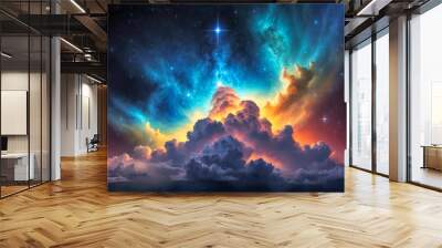 Colorful cosmic dust clouds, shimmering stars creating a sense of mystery and depth.  Wall mural