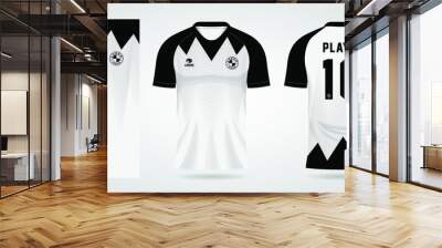 black white sports jersey template for team uniforms and Soccer t shirt design Wall mural