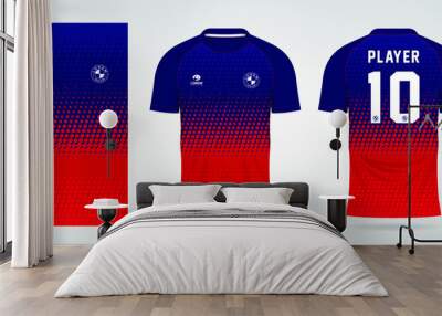 red blue sports jersey template for team uniforms and Soccer t shirt design Wall mural