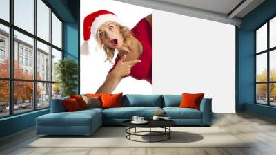 Beautiful christmas woman in santa hat Wall mural