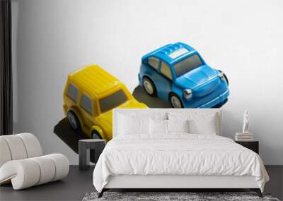 two small children's cars in blue and yellow as the flag of Ukraine Wall mural